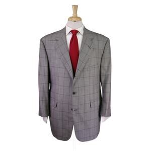 Edgar Pomeroy Bespoke Gray Birdseye Windowpane 2-Btn Wool Suit 44S